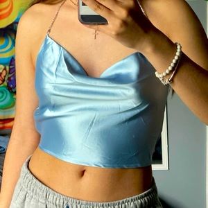 Baby Blue Satin Crop Top